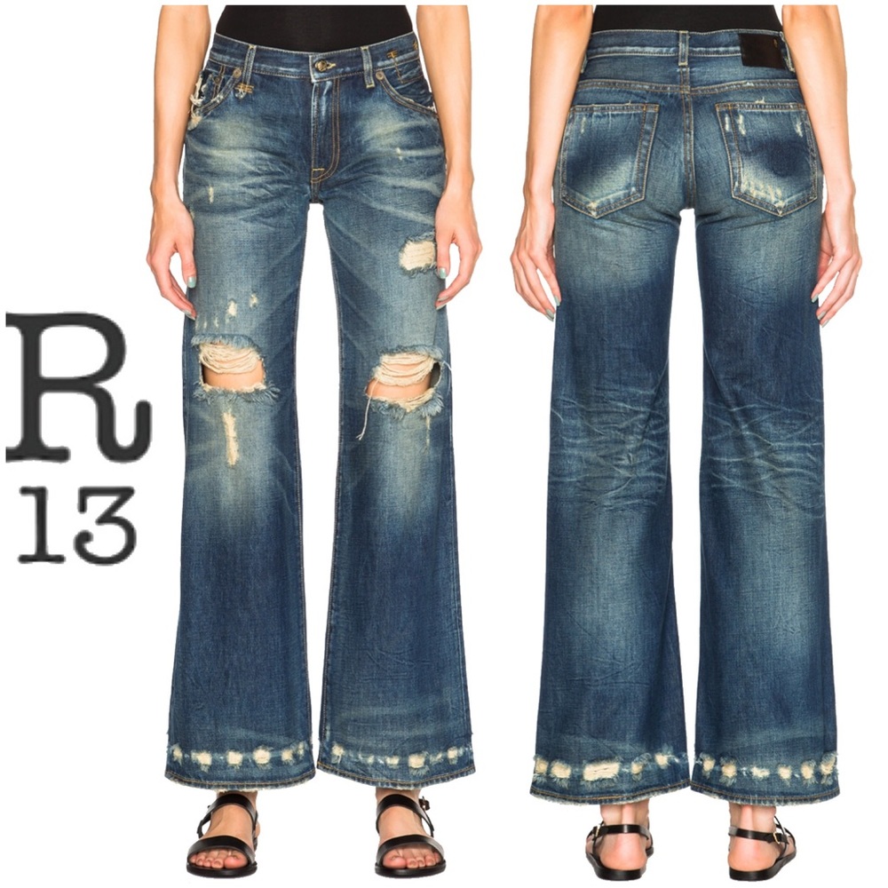 R13 Denim The Jane Wide-Leg Distressed Jeans
